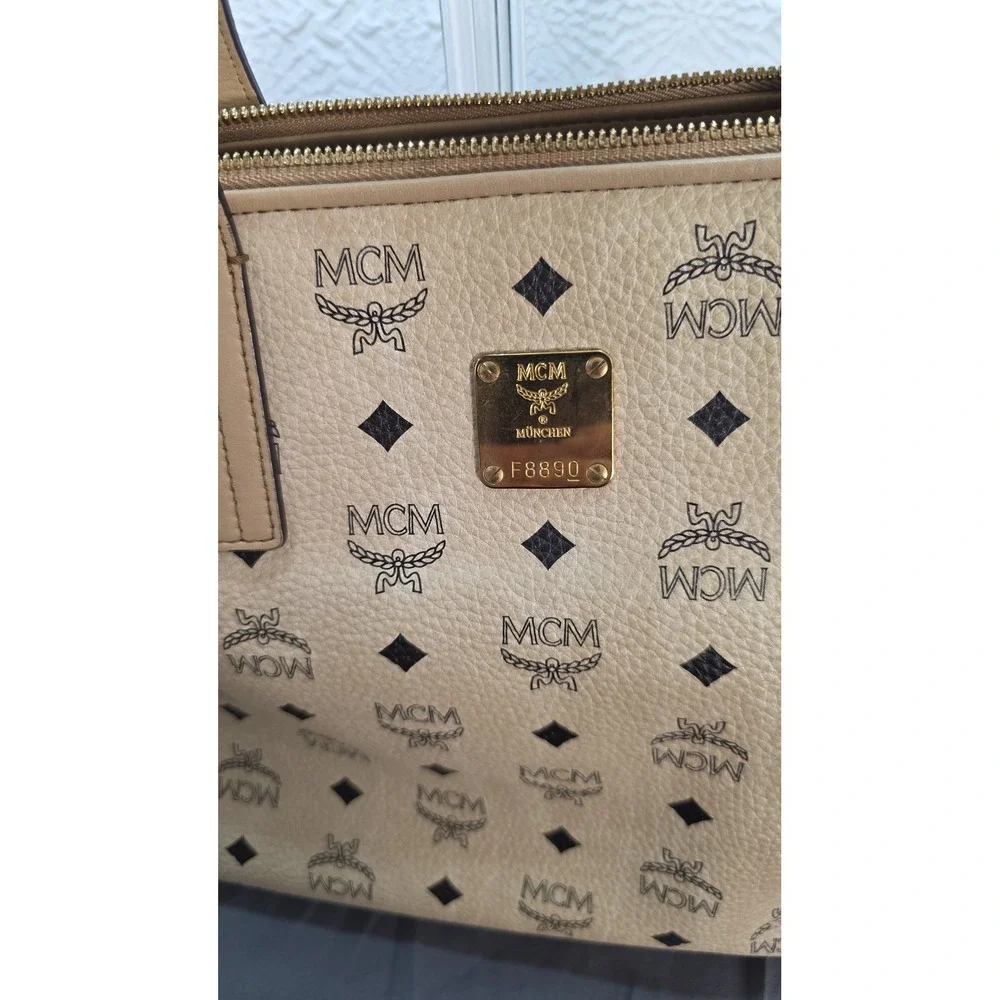MCM Anya Top Zip Medium Shopper Women Medium Beige Good COA‎ Visetos Tote Bag